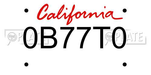 0B77T0 California License Plate