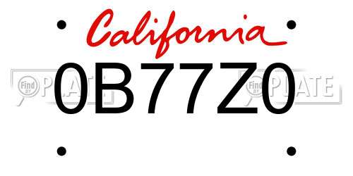 0B77Z0 California License Plate
