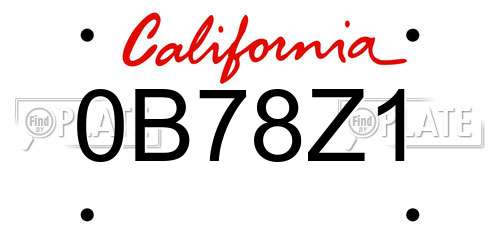 0B78Z1 California License Plate