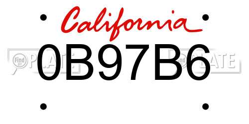 0B97B6 California License Plate
