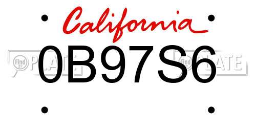 0B97S6 California License Plate