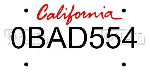 0BAD554 California License Plate