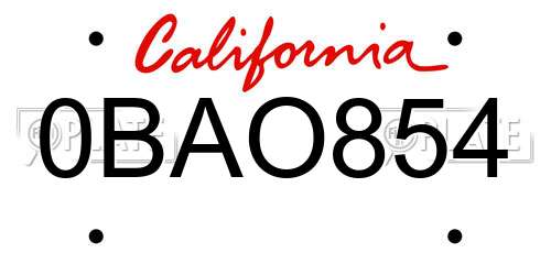 0BAO854 California License Plate