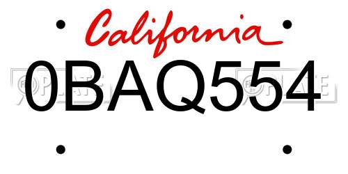 0BAQ554 California License Plate