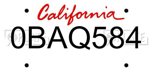 0BAQ584 California License Plate