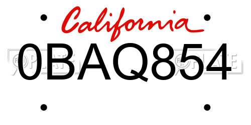 0BAQ854 California License Plate