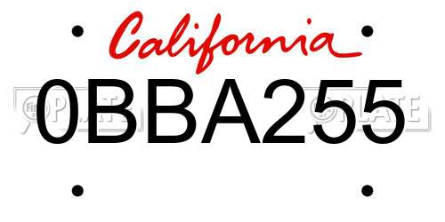 0BBA255 California License Plate