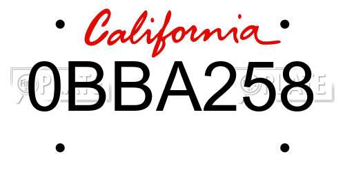 0BBA258 California License Plate