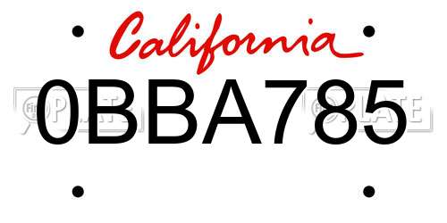 0BBA785 California License Plate