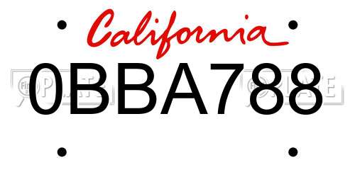 0BBA788 California License Plate