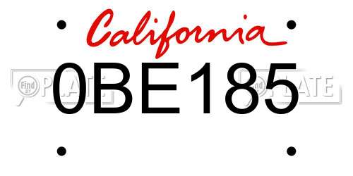 0BE185 California License Plate