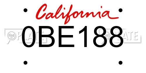 0BE188 California License Plate