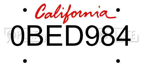 0BED984 California License Plate