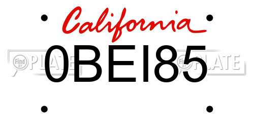 0BEI85 California License Plate