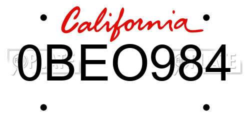 0BEO984 California License Plate