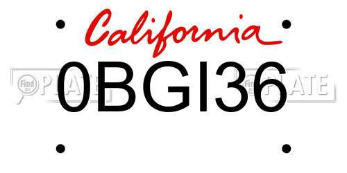 0BGI36 California License Plate