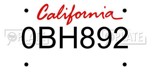 0BH892 California License Plate