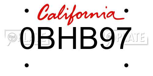 0BHB97 California License Plate
