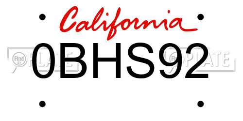 0BHS92 California License Plate
