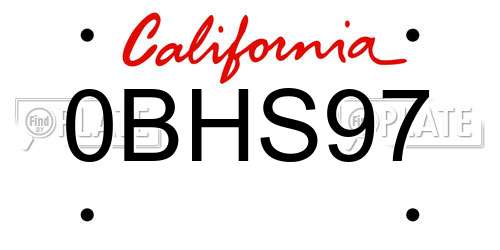 0BHS97 California License Plate