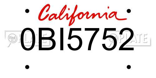 0BI5752 California License Plate