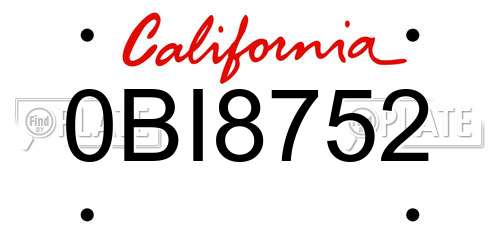 0BI8752 California License Plate