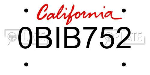 0BIB752 California License Plate
