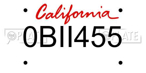 0BII455 California License Plate