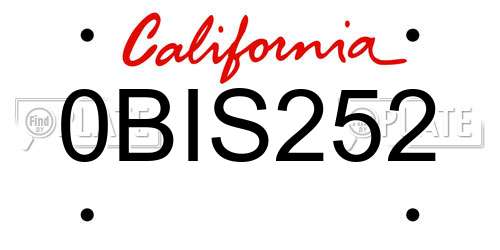 0BIS252 California License Plate