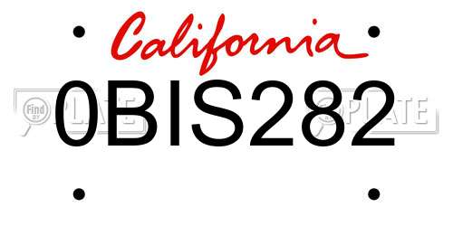 0BIS282 California License Plate