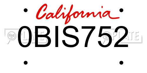 0BIS752 California License Plate