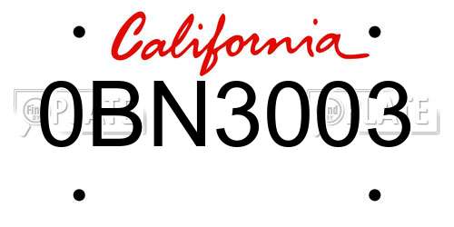0BN3003 California License Plate