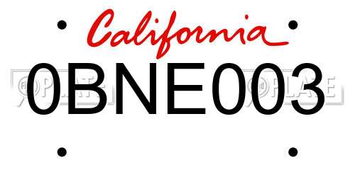 0BNE003 California License Plate