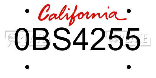 0BS4255 California License Plate
