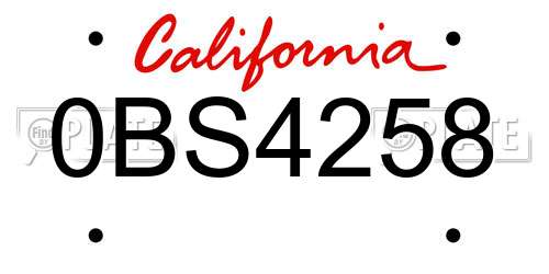 0BS4258 California License Plate