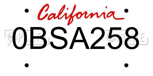 0BSA258 California License Plate