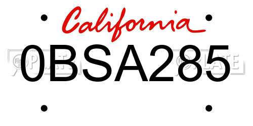 0BSA285 California License Plate