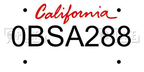 0BSA288 California License Plate