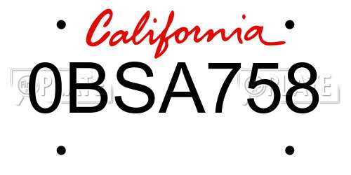 0BSA758 California License Plate