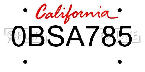 0BSA785 California License Plate