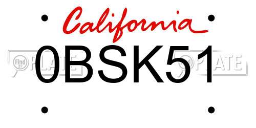 0BSK51 California License Plate