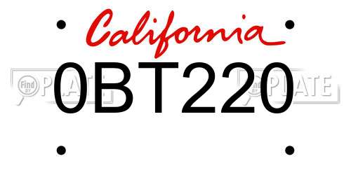0BT220 California License Plate
