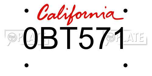 0BT571 California License Plate