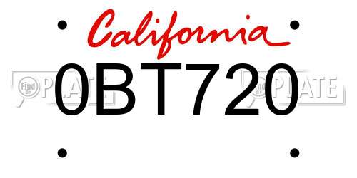 0BT720 California License Plate