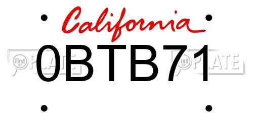0BTB71 California License Plate