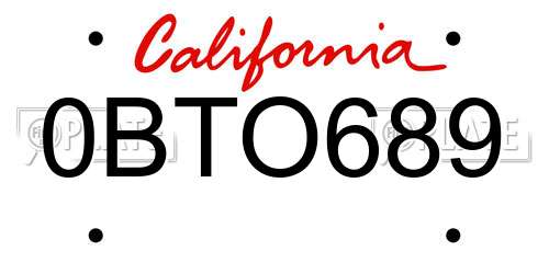0BTO689 California License Plate