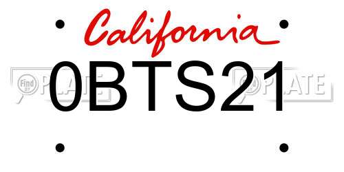 0BTS21 California License Plate