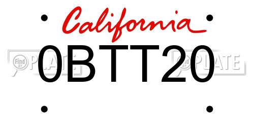 0BTT20 California License Plate