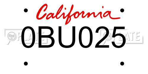 0BU025 California License Plate
