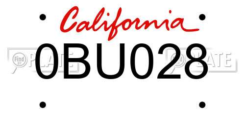 0BU028 California License Plate